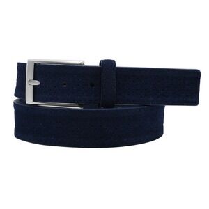 NWT PX Men's Edwin Suede Leather 3.5 CM Belt Navy Blue Silver Buckle Size 40